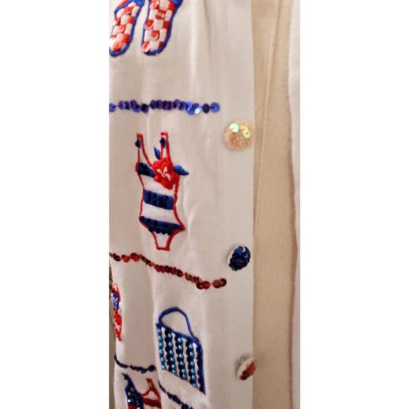 Vintage Jack B Quick M Patriotic Election Knit Sweater Cardigan-Sequined-Beaded - Picture 3 of 5